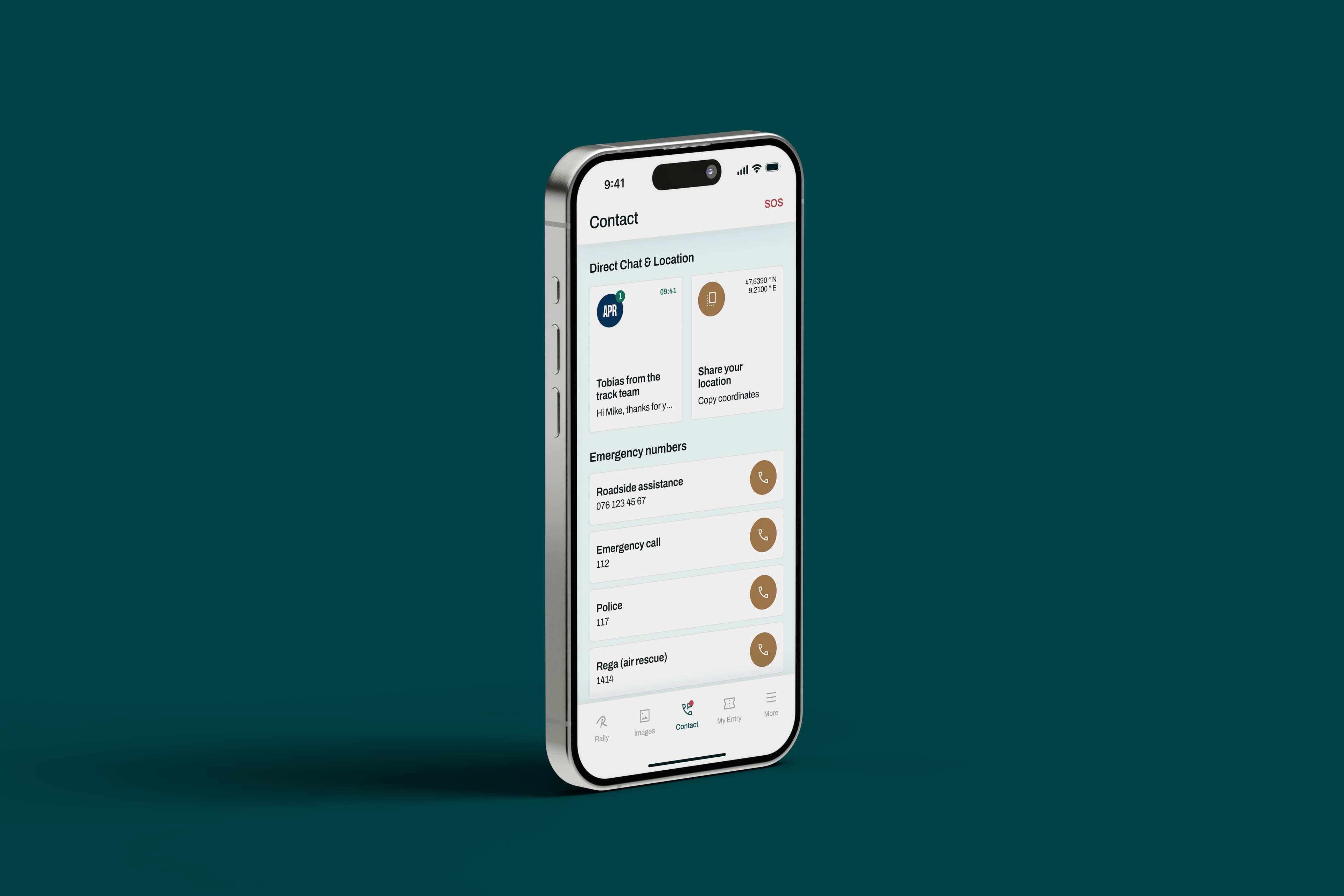 RallyGuide App – Notfallkontakte und Veranstalter erreichen
